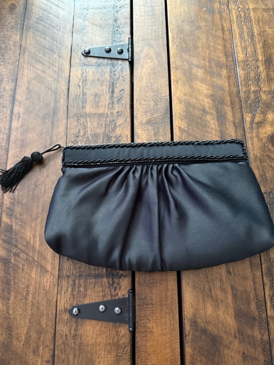 Handbags - Classic Black Satin Tassel Clutch Zipper Bag Party Retro